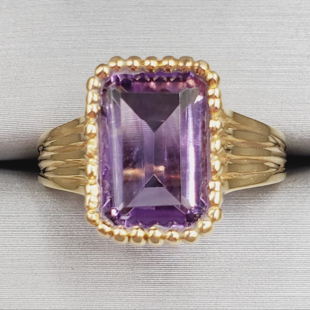Genuine Amethyst Ring Yellow Gold | 925 Sterling Silver Ring Emerald Cut Ring